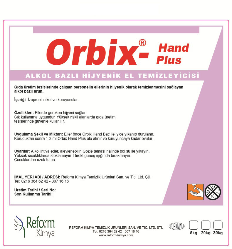 Orbix Hand Plus Alkol Bazlı El dezenfektanı 30 Kg