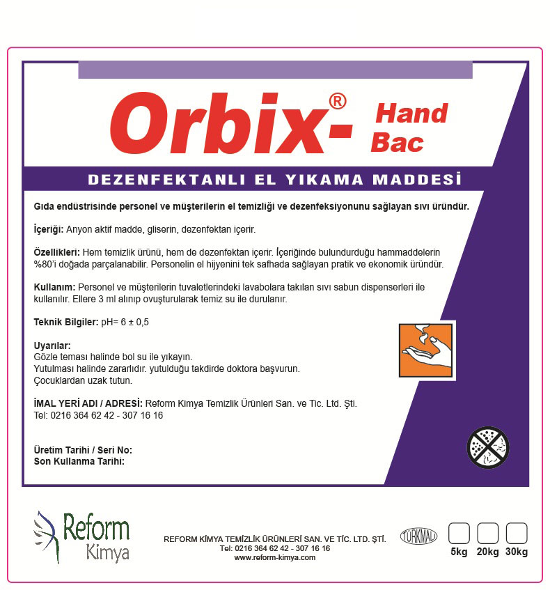 Orbix Hand Bac Dezenfektanlı Sıvı Sabun 30 Kg