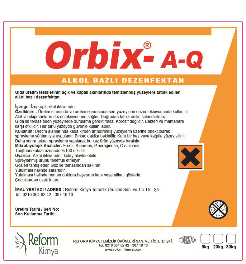 Orbix A-Q Alkol Bazlı Ortam Dezenfektanı 30 Kg